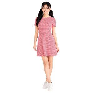 ZARA Red & White Small Gingham Short-Sleeve Fit & Flare Dress Polyester